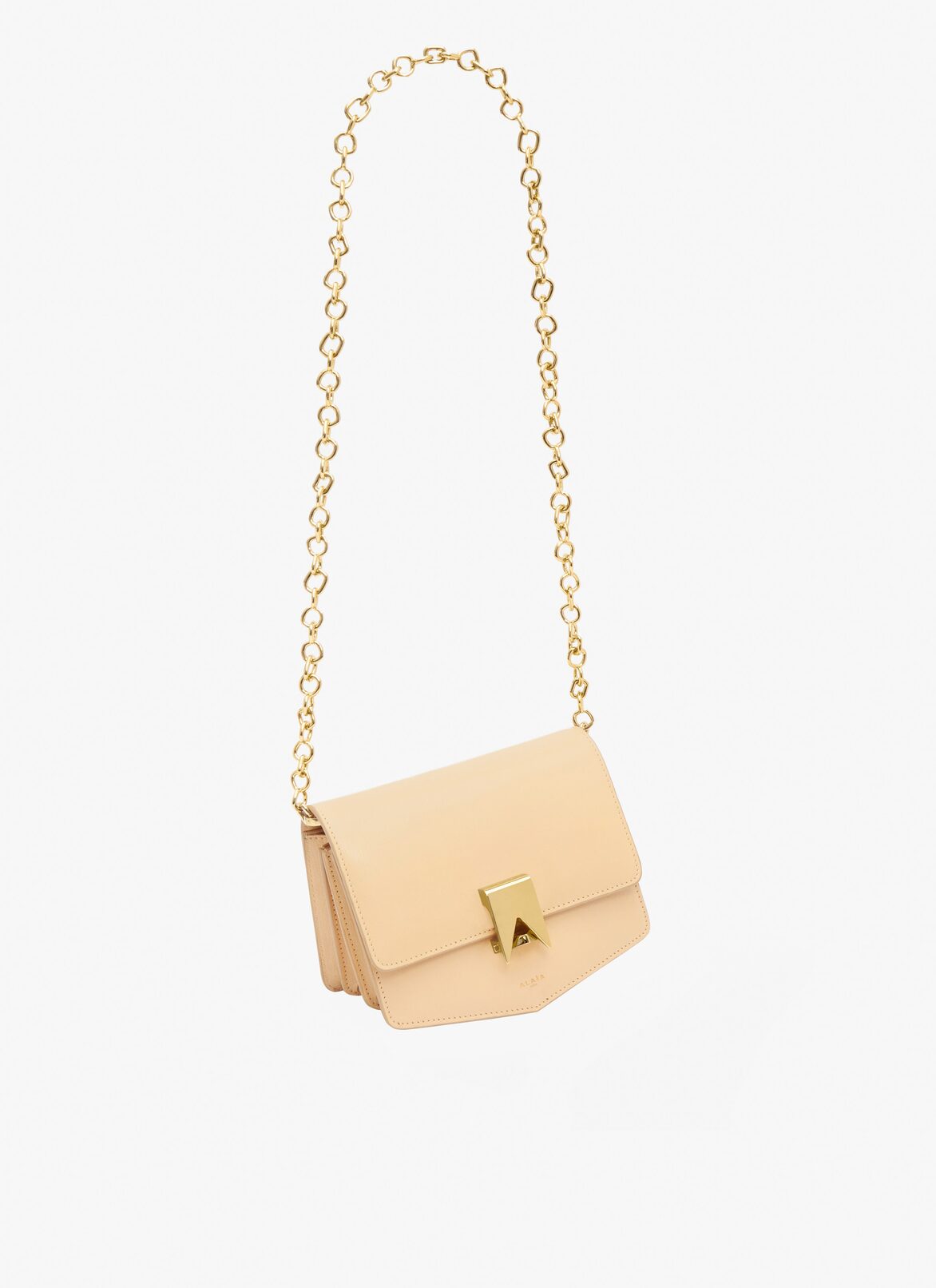 Le Papa with chain small bag in shiny goatskin ALAÏA BEIGE LE PAPA WITH CHAIN SMALL BAG IN SHINY GOATSKIN